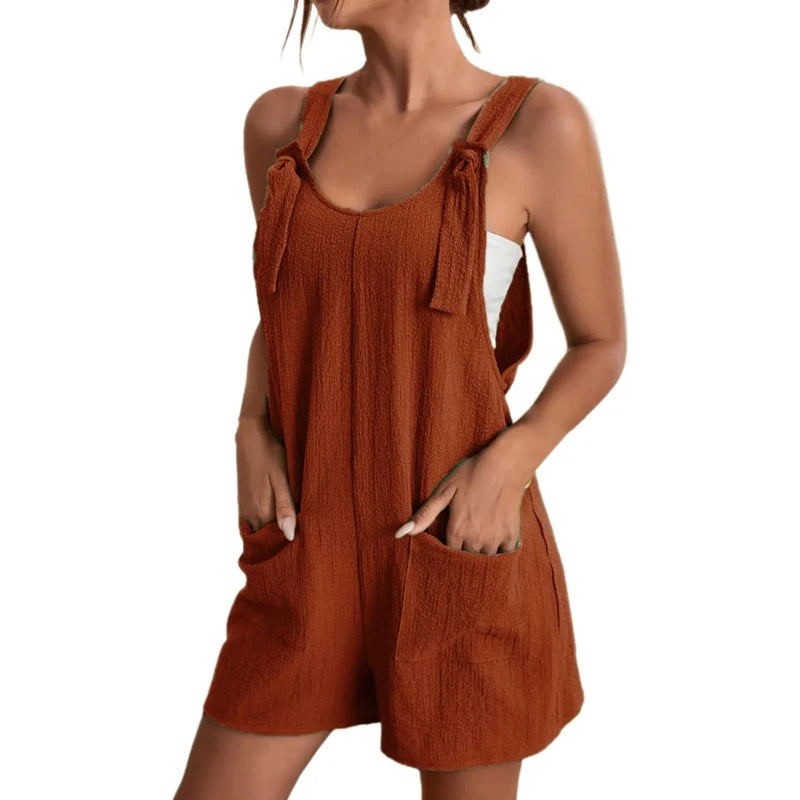 Women's Jumpsuit Strappy Sleeveless Casual Solid With Pockets Short