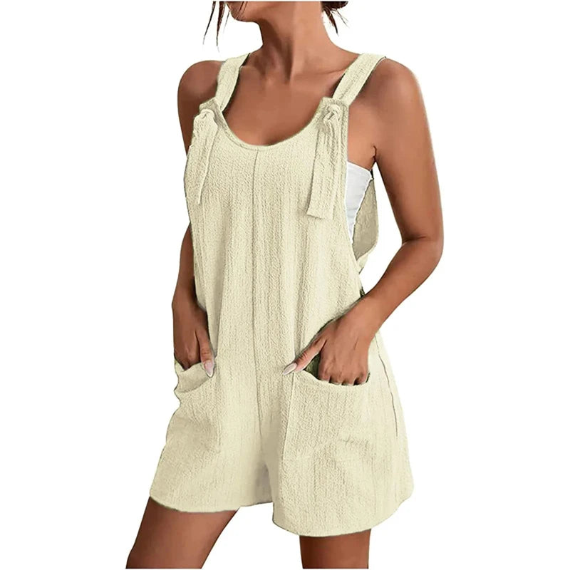 Women's Jumpsuit Strappy Sleeveless Casual Solid With Pockets Short