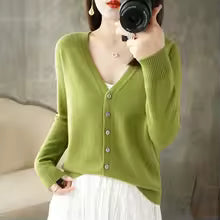 V-Neck Women Loose Sweater Cardigan