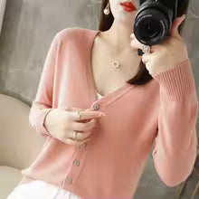 V-Neck Women Loose Sweater Cardigan