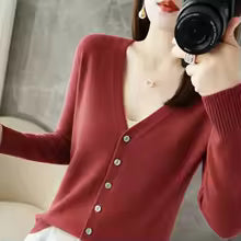 V-Neck Women Loose Sweater Cardigan