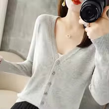 V-Neck Women Loose Sweater Cardigan