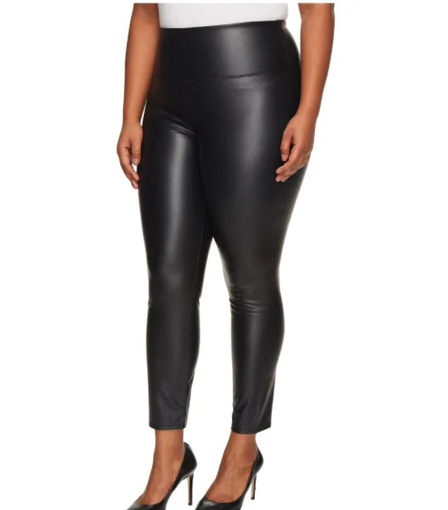 Plus Size High - Waisted Faux Leather Leggings - Stretchy Skinny Fit