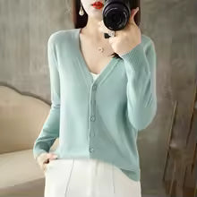 V-Neck Women Loose Sweater Cardigan