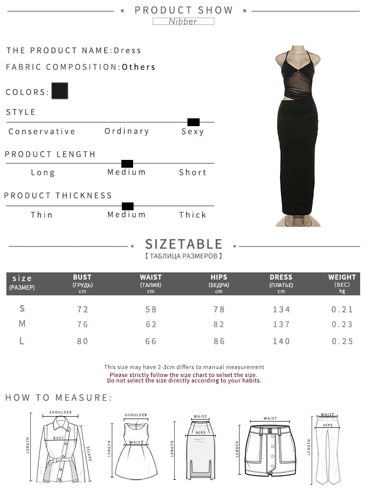 Nibber Mesh Dress Women Sexy Backless Sleeveless Skinny Stretch Elegant Maxi Bodycon