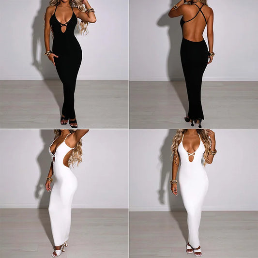 Women's summer bandage sexy Hip Wrap Dress Black