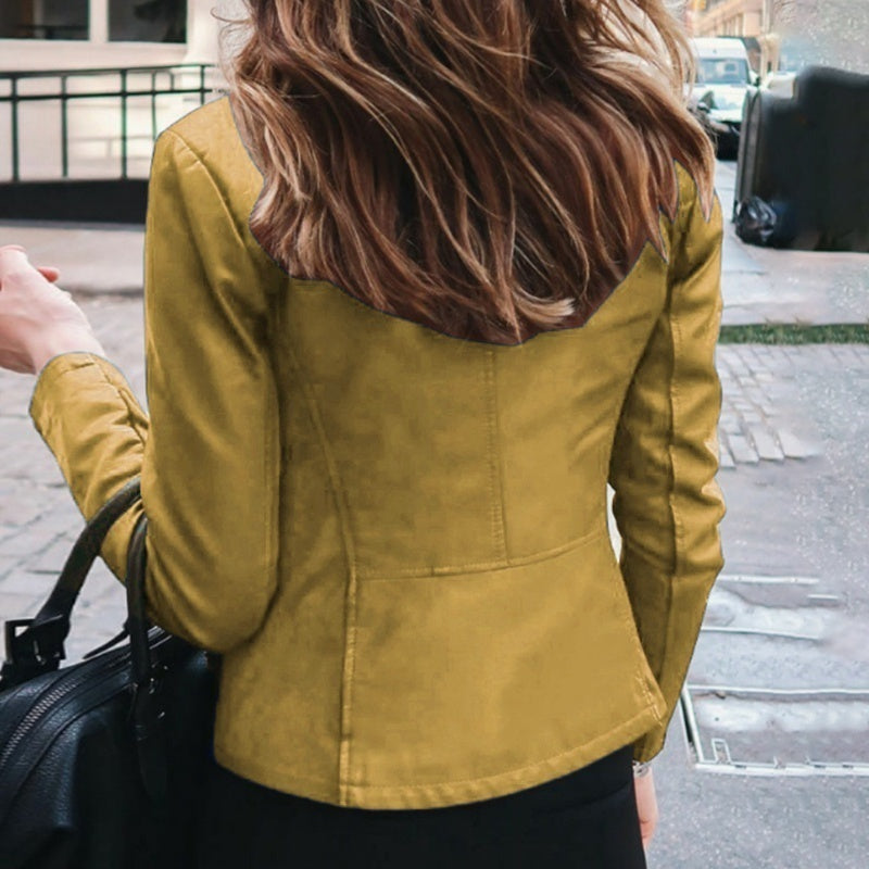 Faux Leather Jacket Classic Zipper Coat