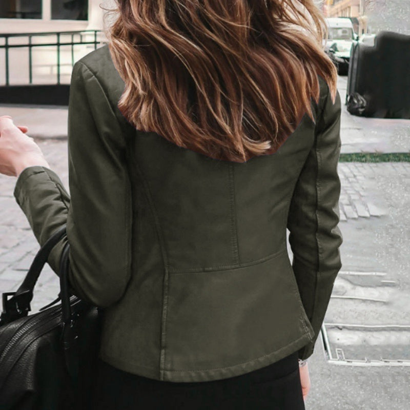 Faux Leather Jacket Classic Zipper Coat