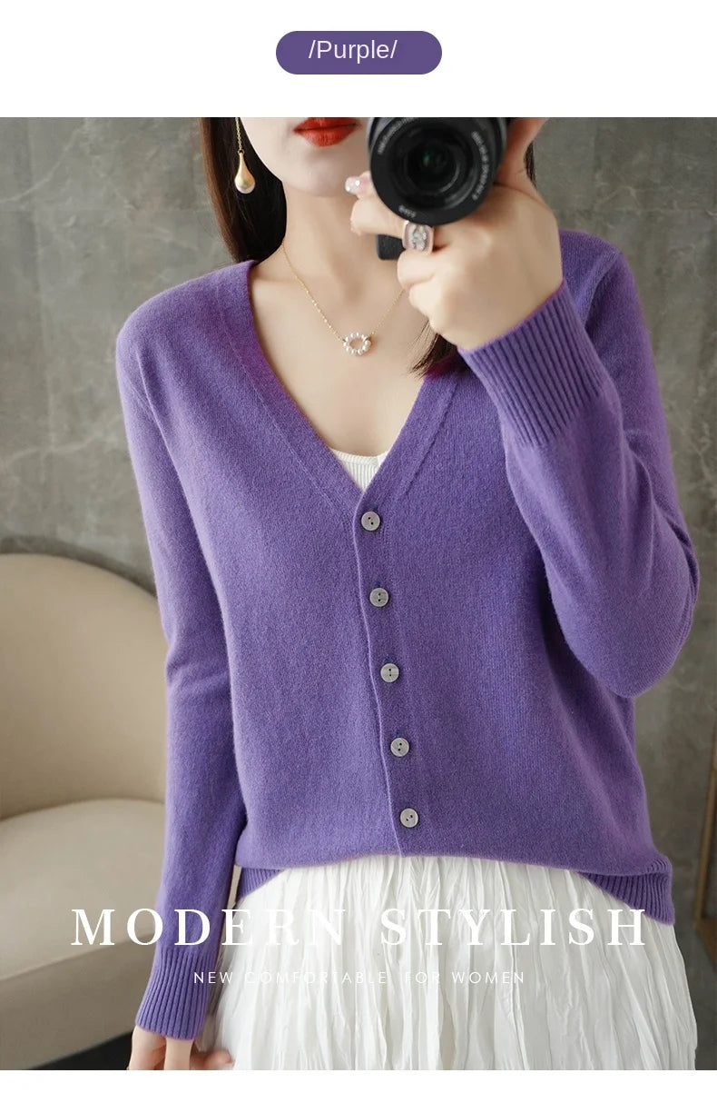 V-Neck Women Loose Sweater Cardigan