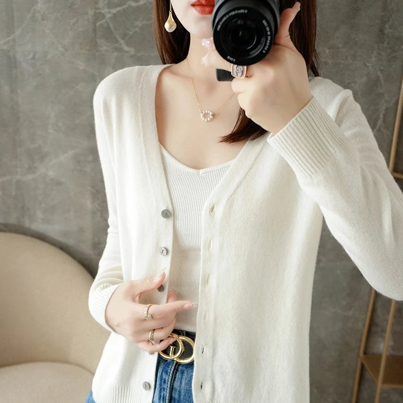 V-Neck Women Loose Sweater Cardigan