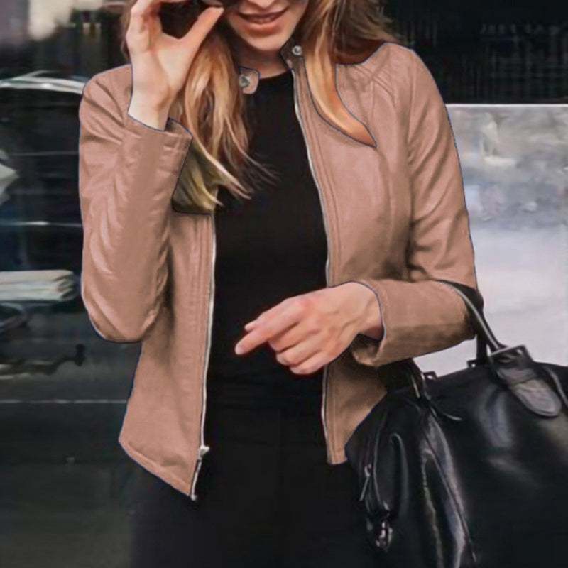 Faux Leather Jacket Classic Zipper Coat