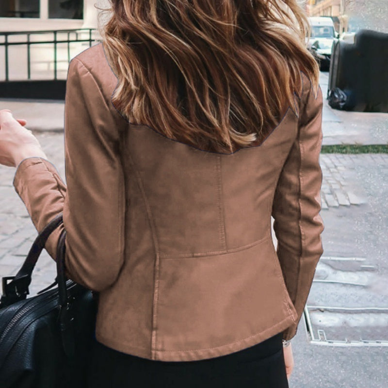 Faux Leather Jacket Classic Zipper Coat