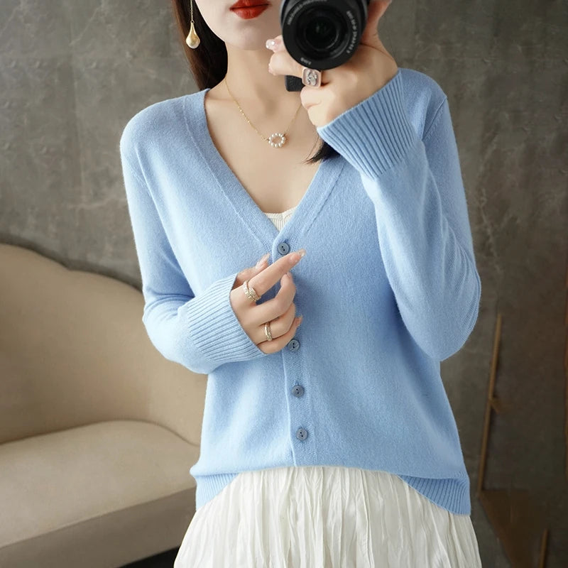 V-Neck Women Loose Sweater Cardigan