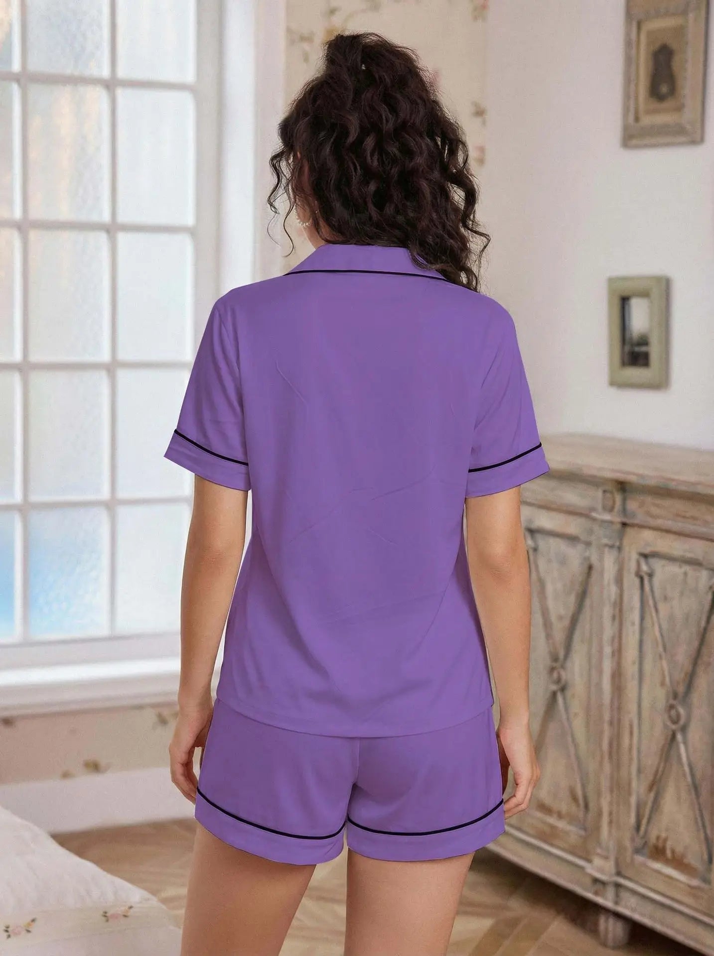 Pajama Casual Set Heart Embroidered --Top and Shorts