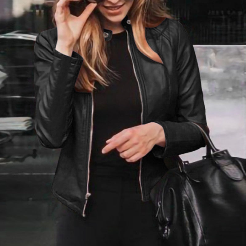 Faux Leather Jacket Classic Zipper Coat