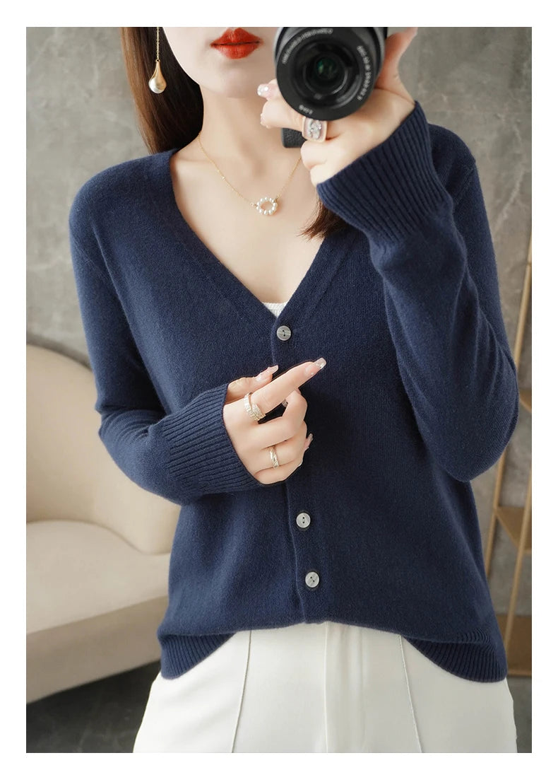 V-Neck Women Loose Sweater Cardigan