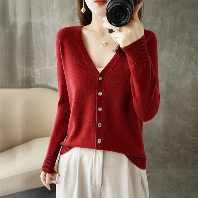 V-Neck Women Loose Sweater Cardigan