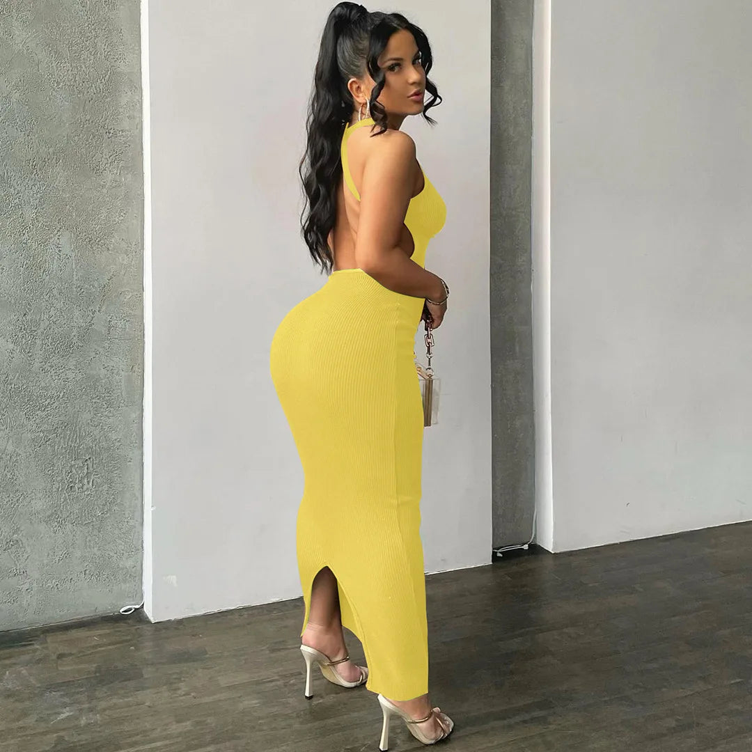 Backless Sleeveless Sexy Slit Mini Dress Elegant Party