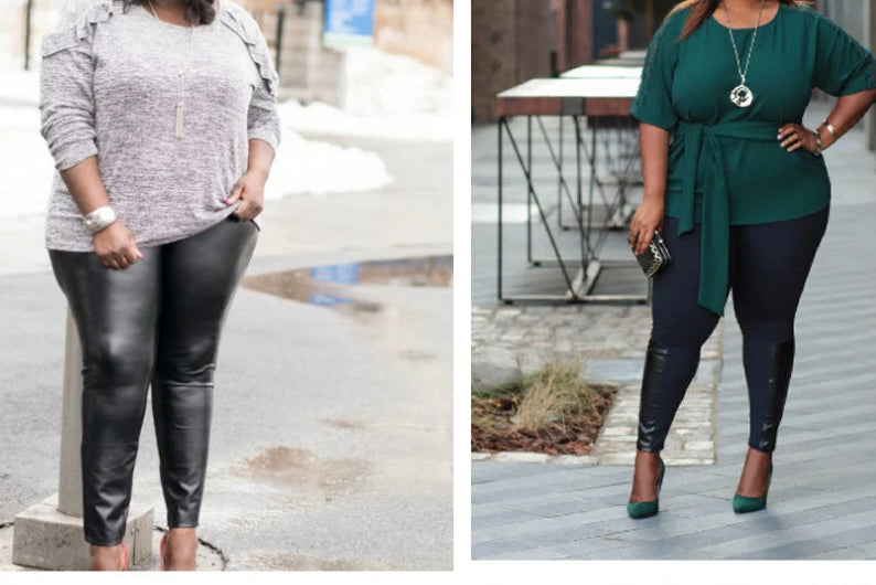 Plus Size High - Waisted Faux Leather Leggings - Stretchy Skinny Fit