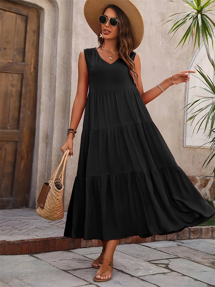 2024 Women Dress Summer Casual Brand Dresses Elegant Yellow Black Dress Femme