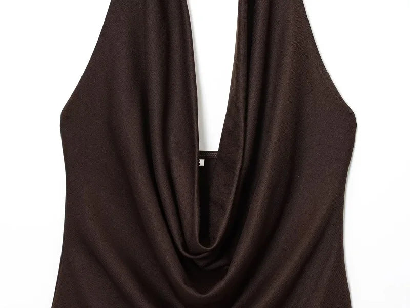 Sexy Bodysuit With Ring Halter Neck - Ruched Backless Bodysuits One Pieces