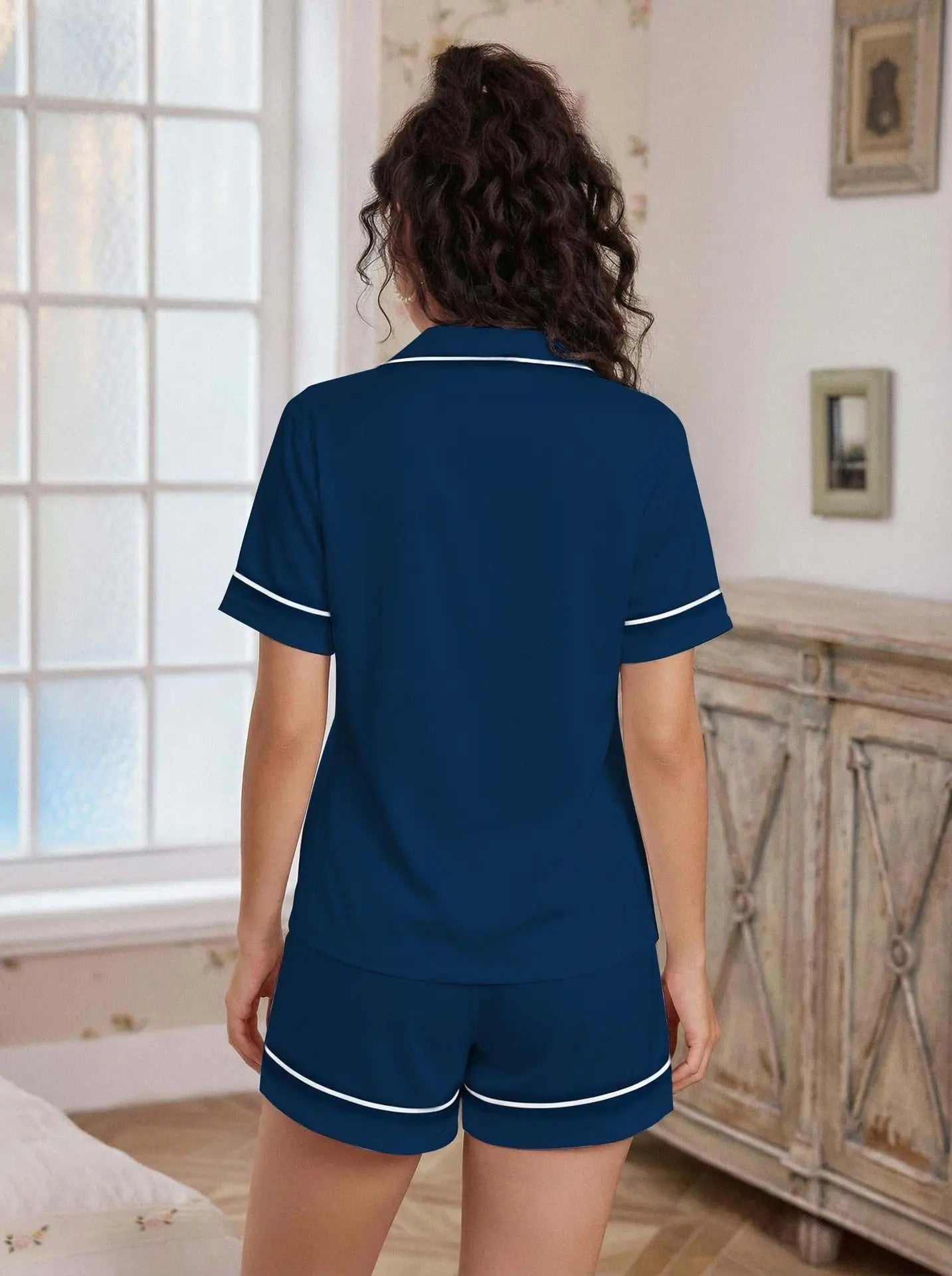 Pajama Casual Set Heart Embroidered --Top and Shorts