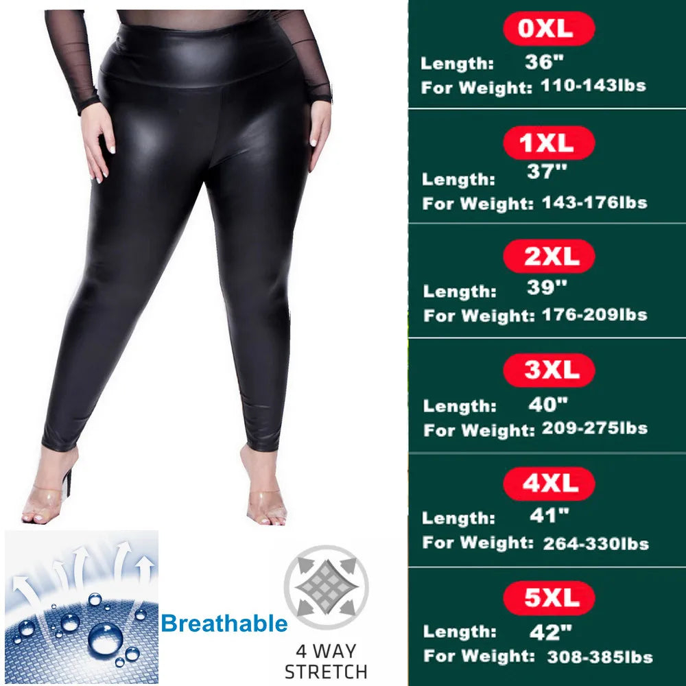 Plus Size High - Waisted Faux Leather Leggings - Stretchy Skinny Fit