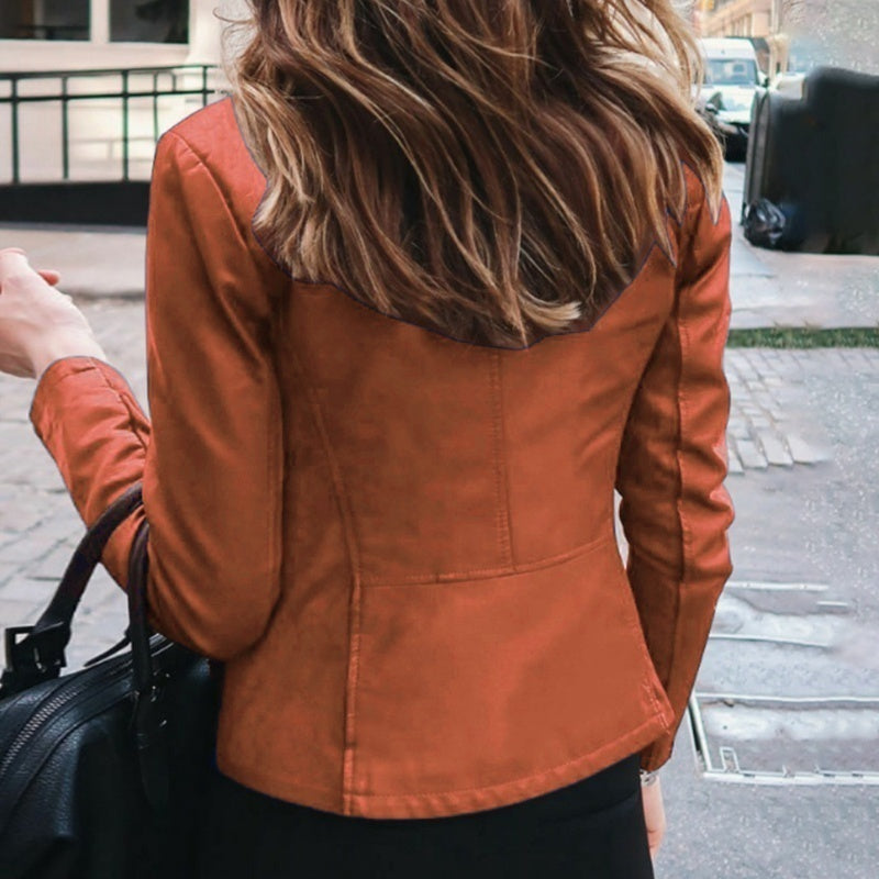 Faux Leather Jacket Classic Zipper Coat