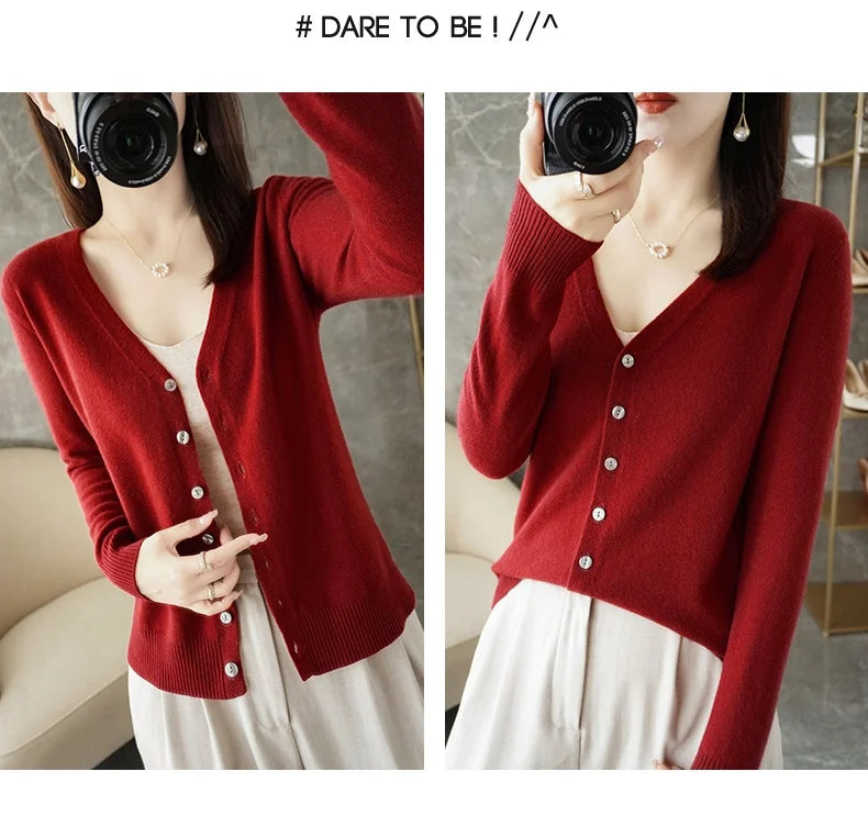 V-Neck Women Loose Sweater Cardigan