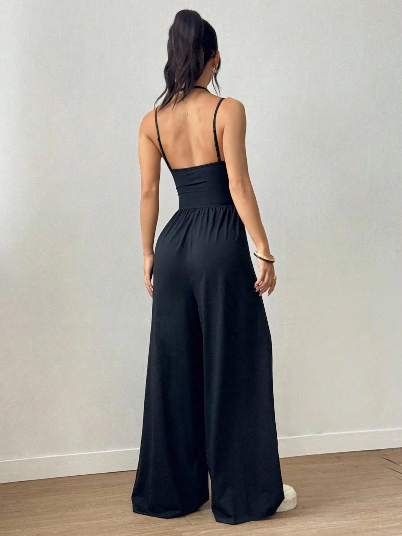 Women's Casual Pleated Loose Straight Leg Jumpsuit,
