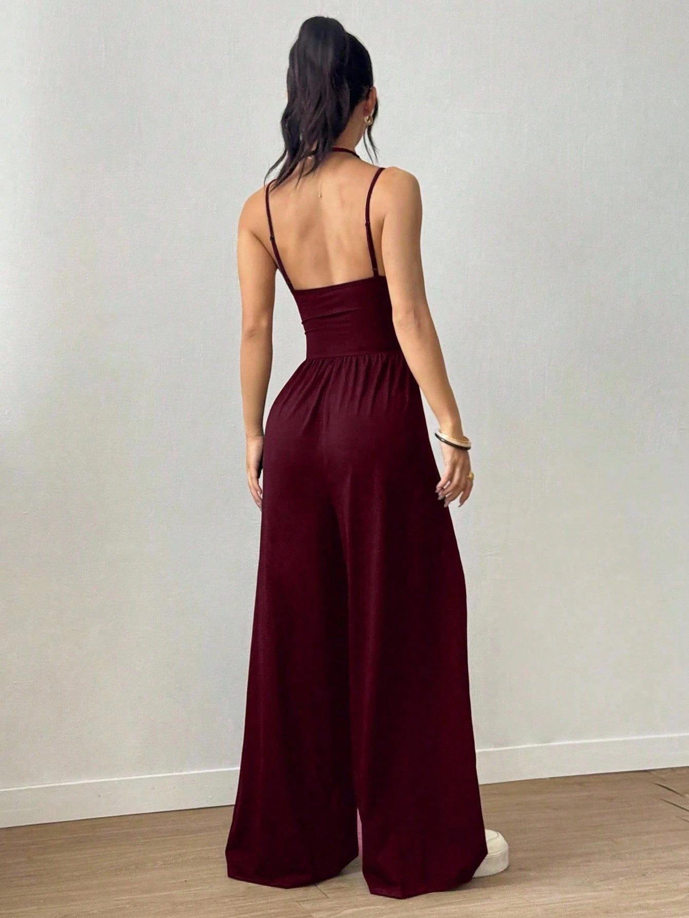 Women's Casual Pleated Loose Straight Leg Jumpsuit,