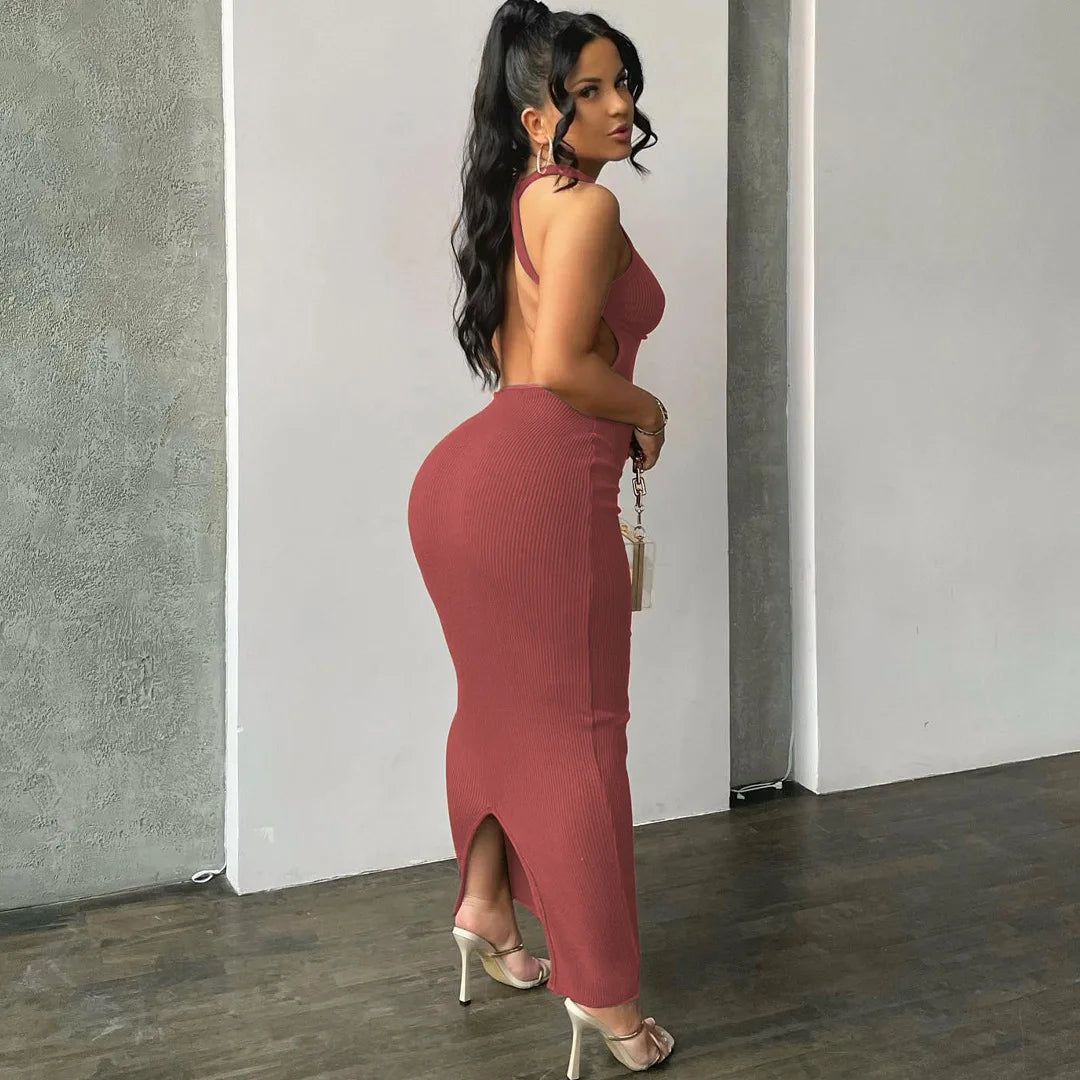 Backless Sleeveless Sexy Slit Mini Dress Elegant Party