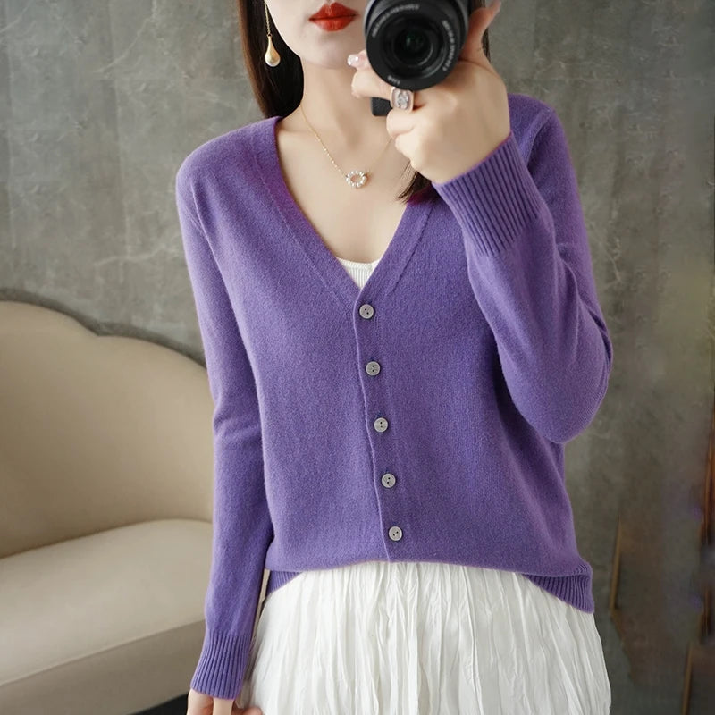 V-Neck Women Loose Sweater Cardigan