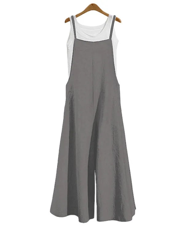 Women Straps Jumpsuit Solid Color Wide Leg Pants Overalls Casual Loose Sleeveless Cotton Linen Jumpsuits 5Xl