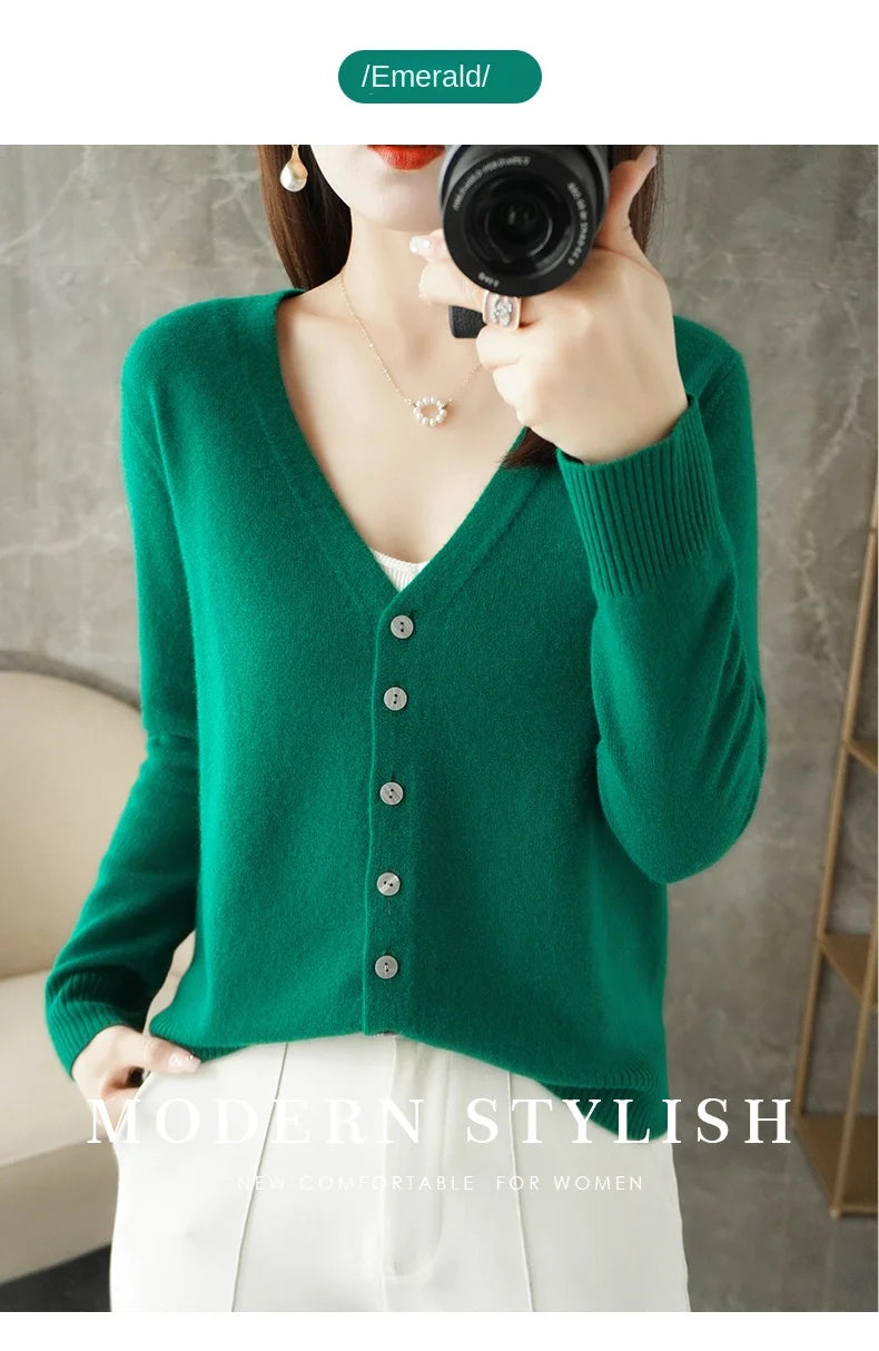V-Neck Women Loose Sweater Cardigan