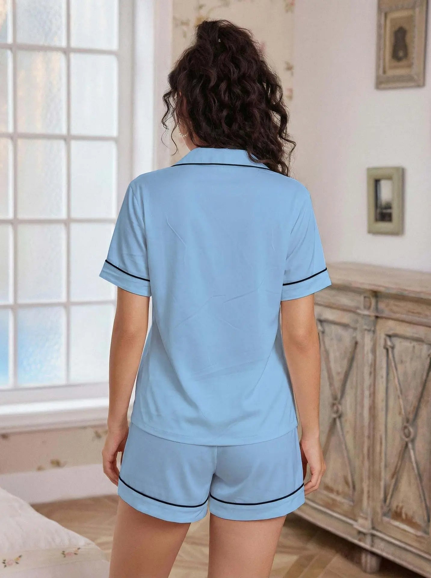 Pajama Casual Set Heart Embroidered --Top and Shorts