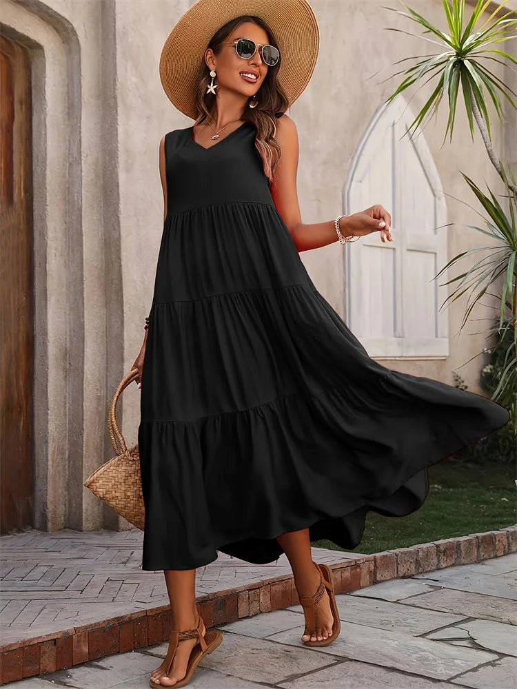 2024 Women Dress Summer Casual Brand Dresses Elegant Yellow Black Dress Femme