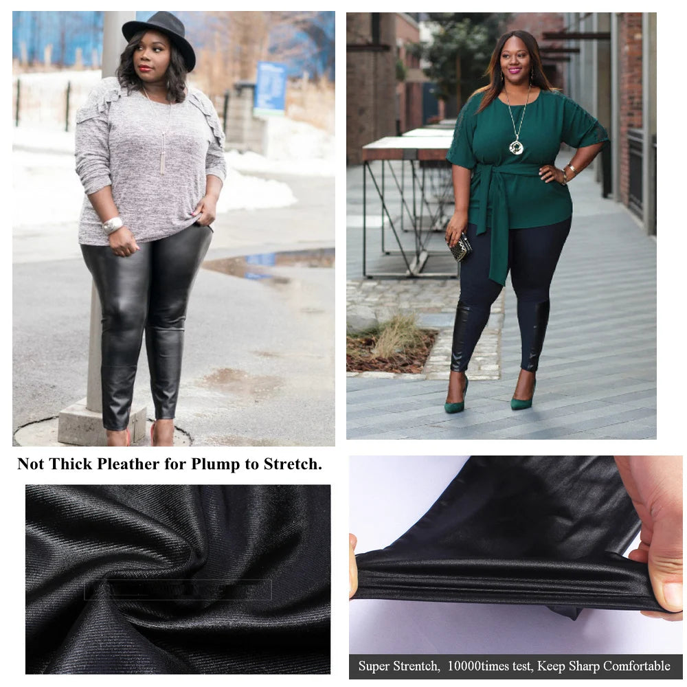 Plus Size High - Waisted Faux Leather Leggings - Stretchy Skinny Fit