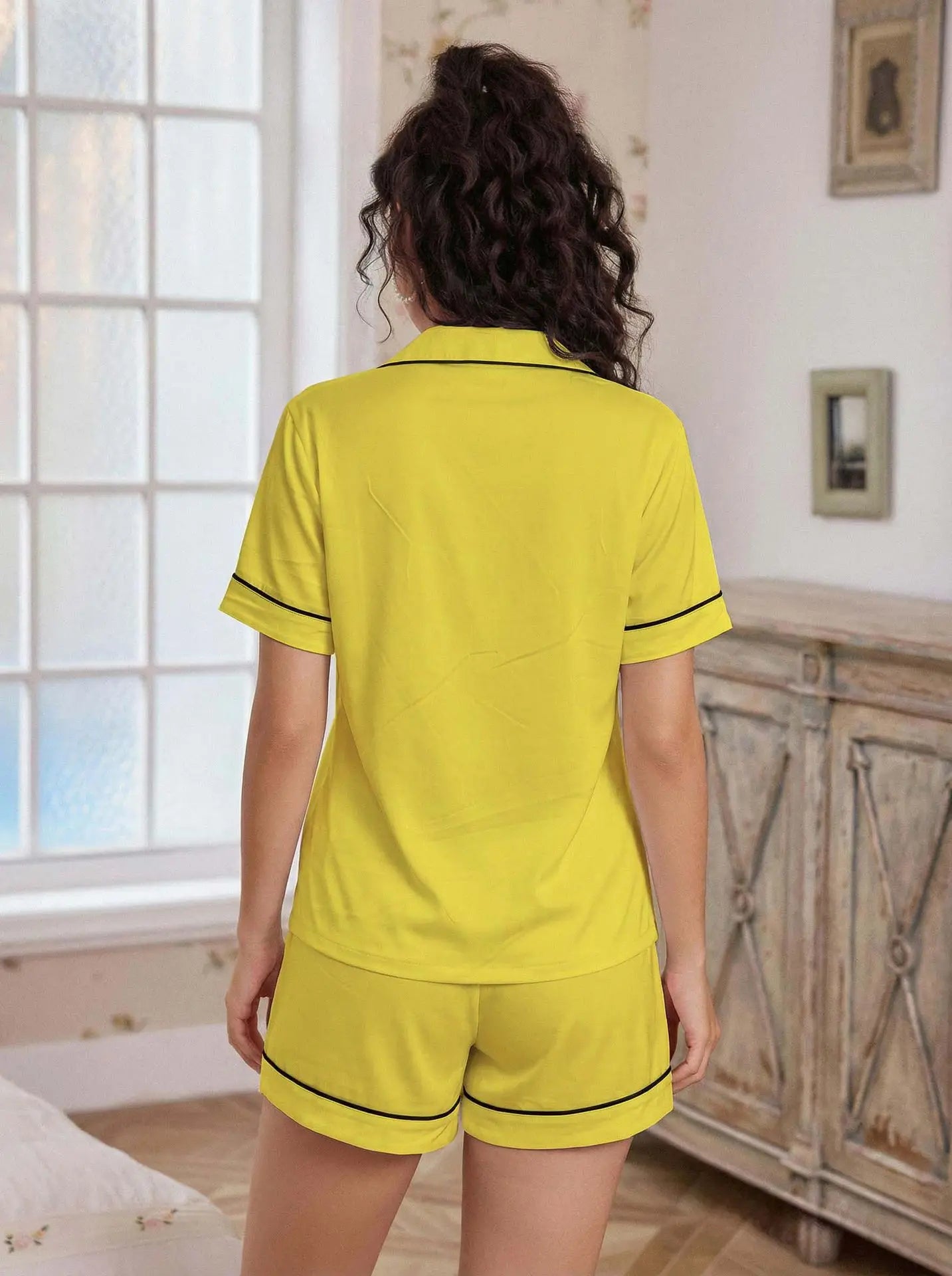 Pajama Casual Set Heart Embroidered --Top and Shorts