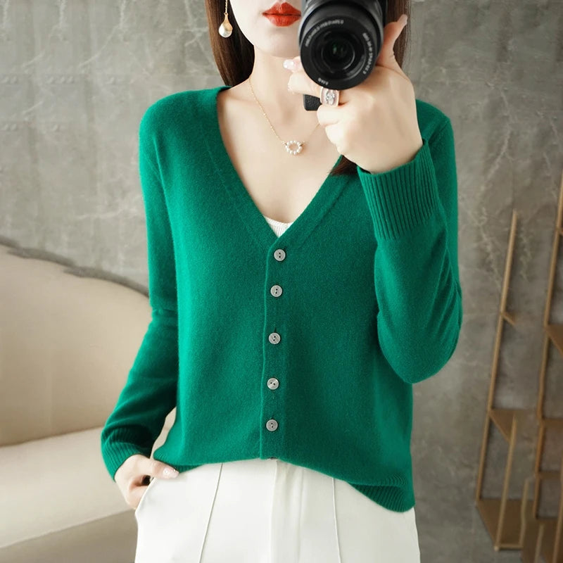 V-Neck Women Loose Sweater Cardigan