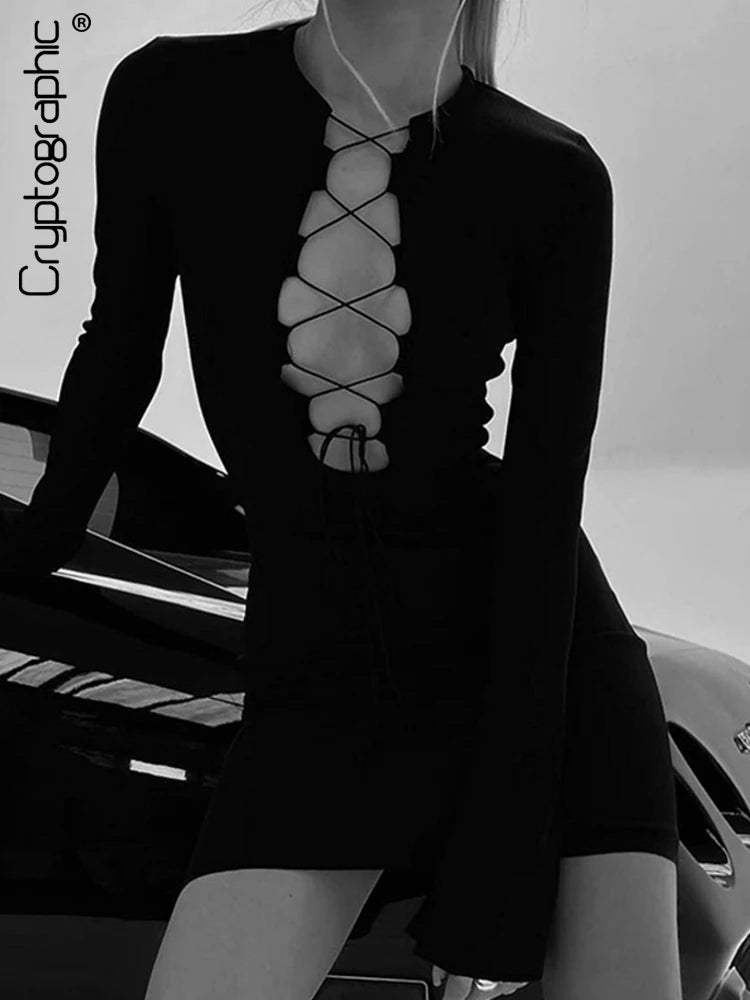 Black Mini Dress Long Sleeve Bodycon Vestido