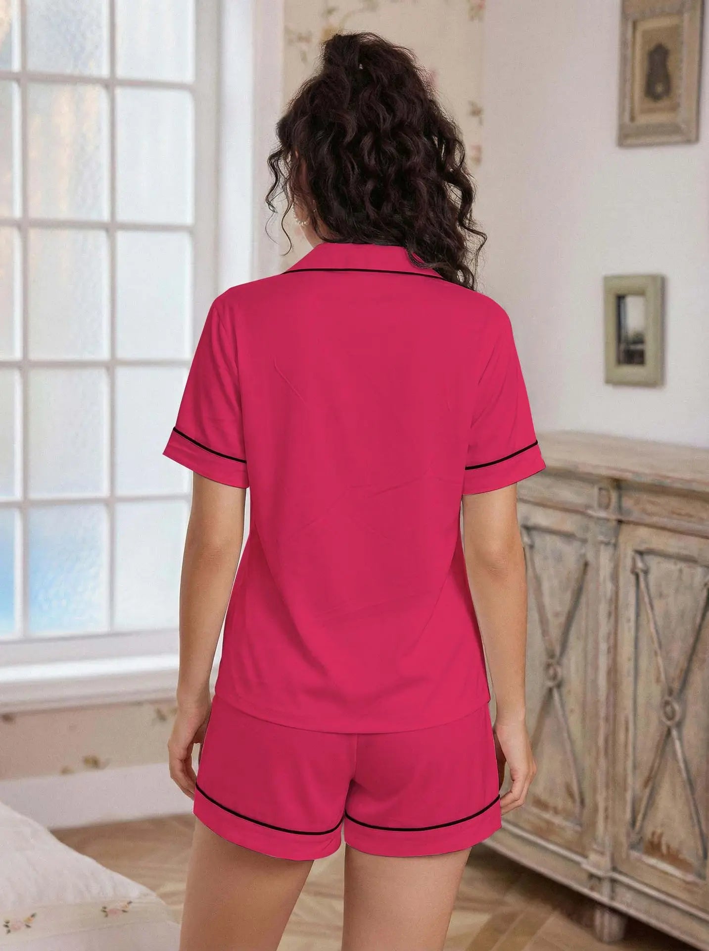 Pajama Casual Set Heart Embroidered --Top and Shorts