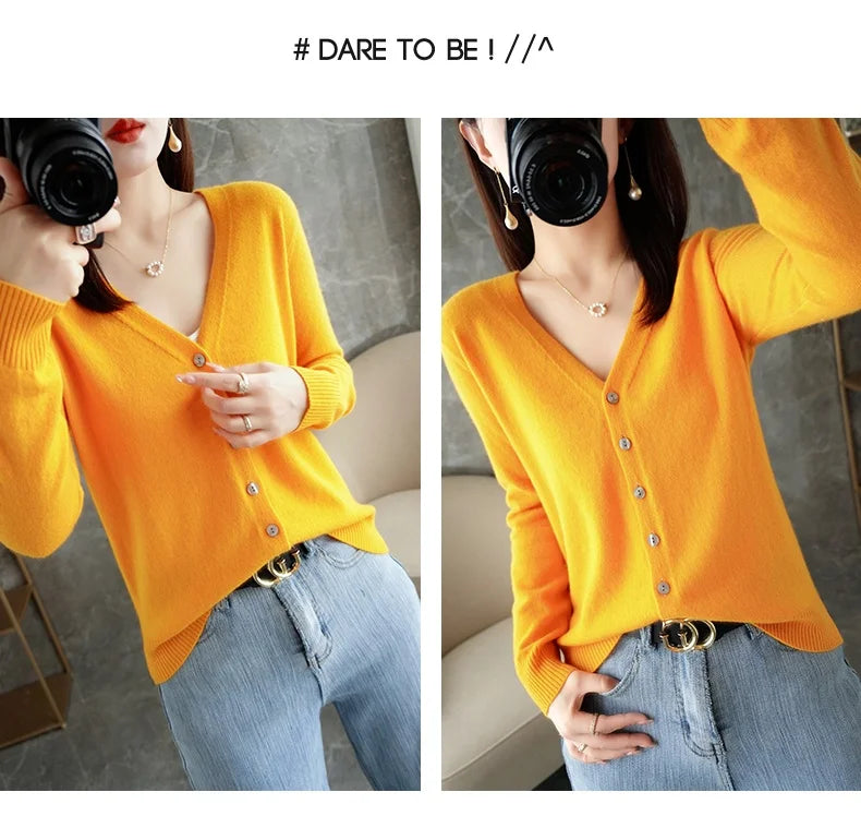 V-Neck Women Loose Sweater Cardigan