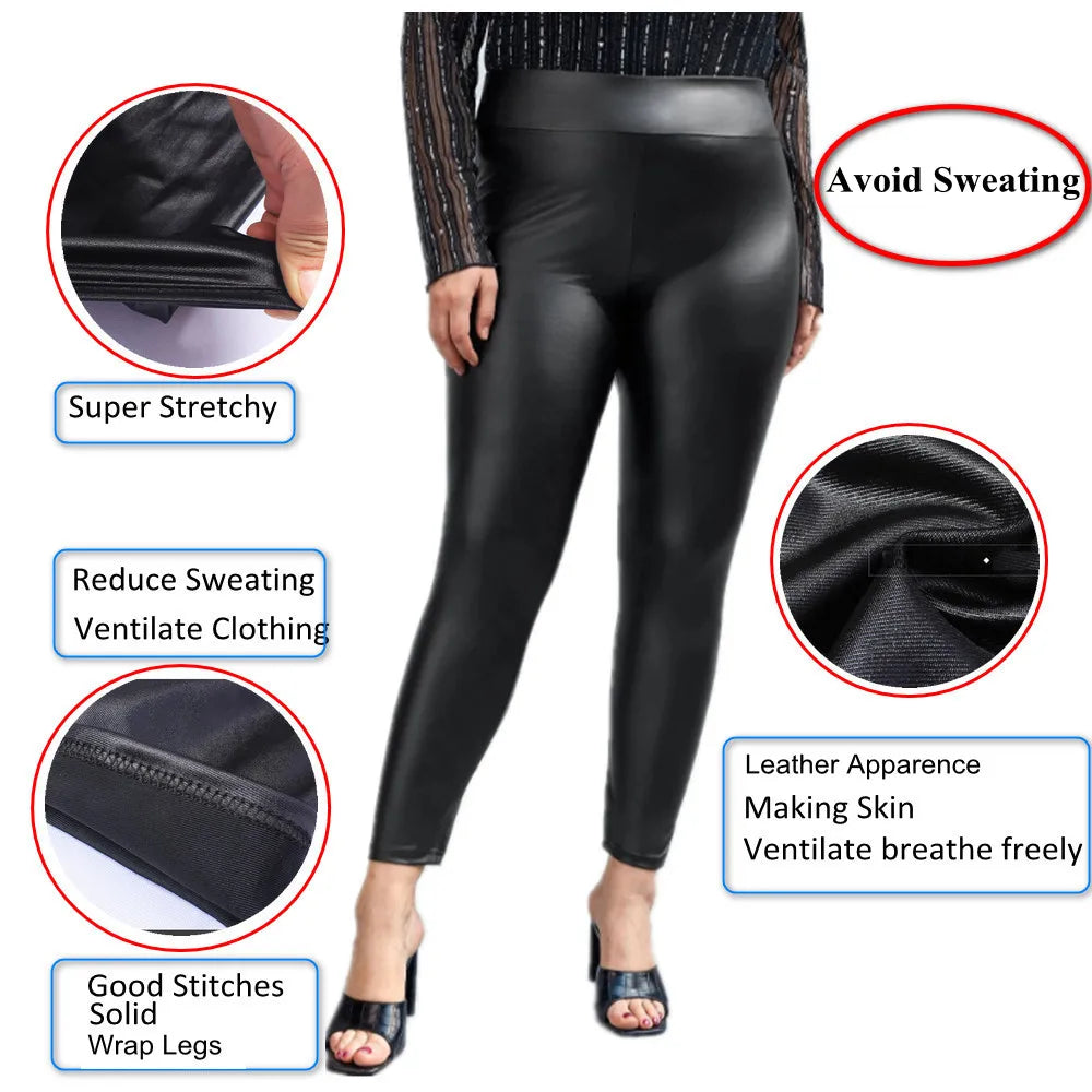 Plus Size High - Waisted Faux Leather Leggings - Stretchy Skinny Fit