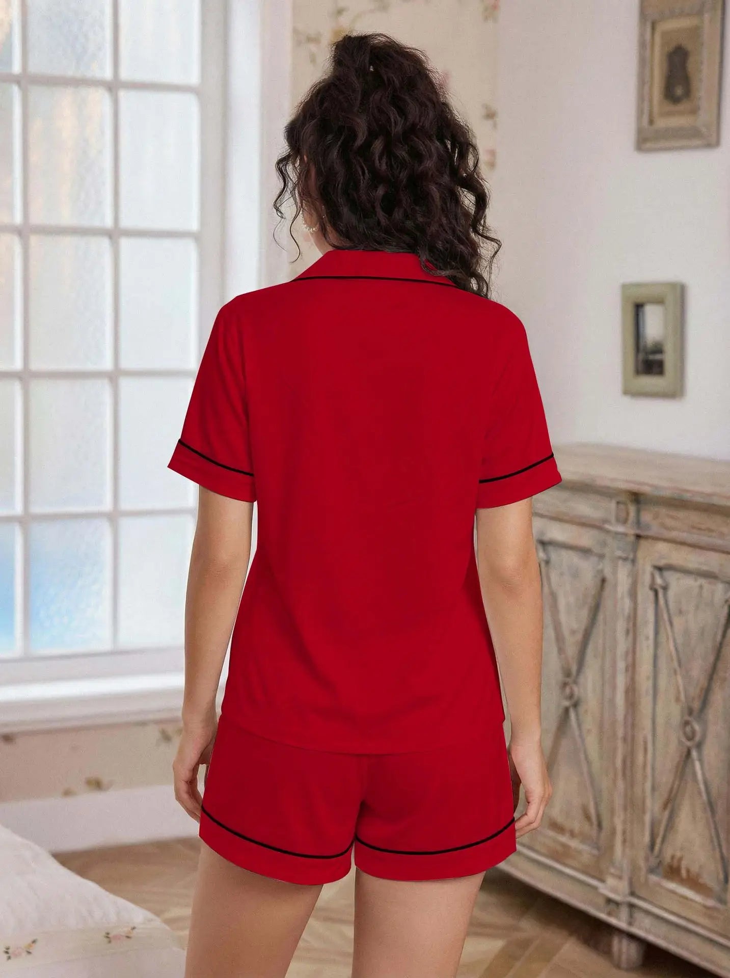 Pajama Casual Set Heart Embroidered --Top and Shorts