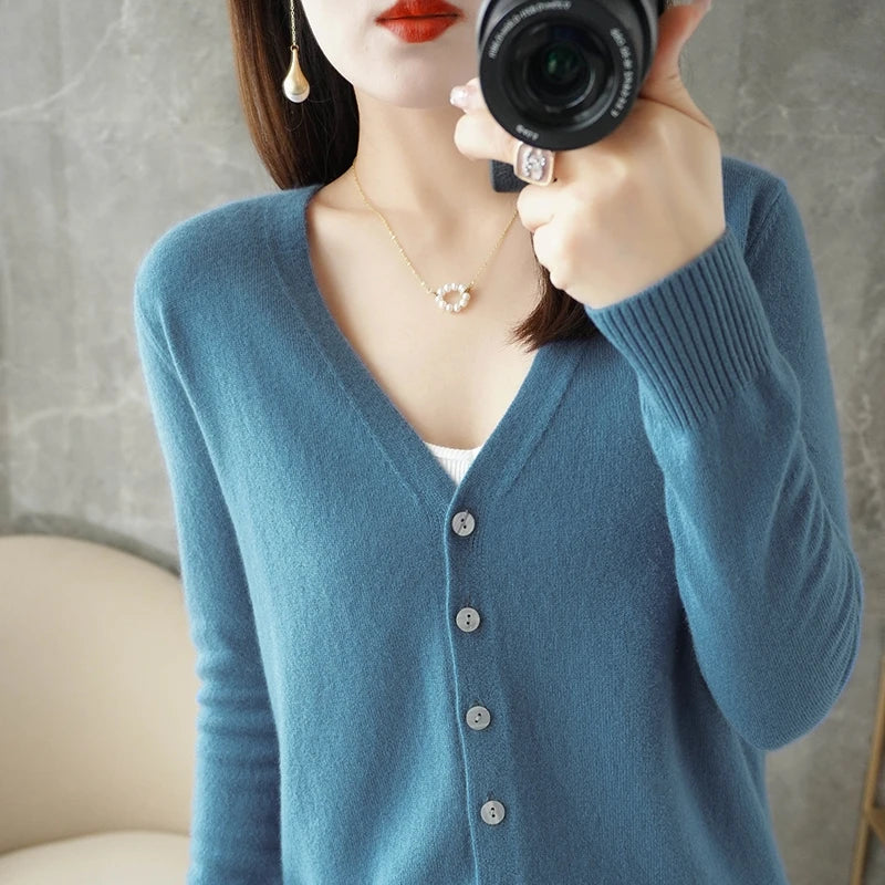 V-Neck Women Loose Sweater Cardigan