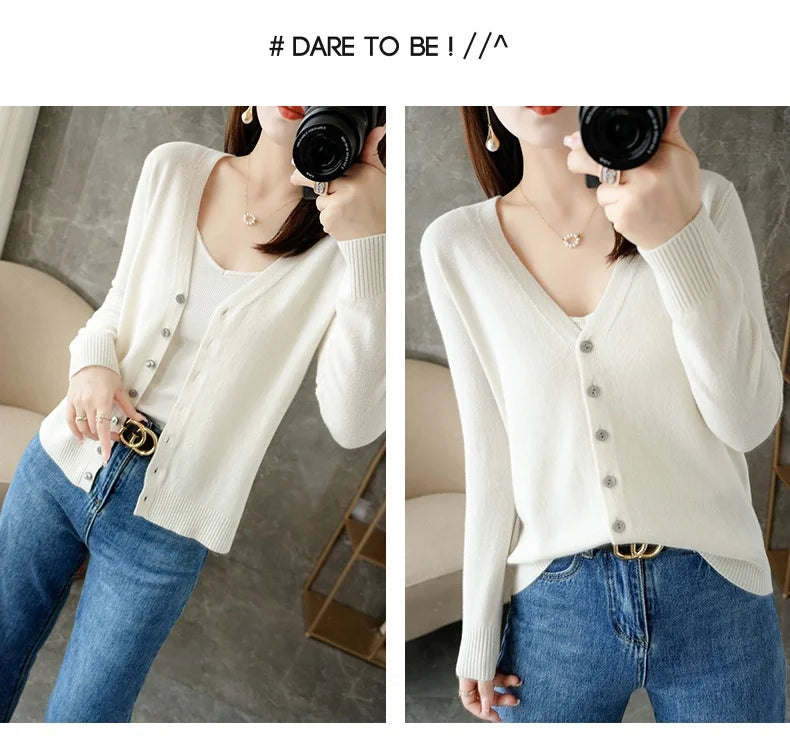 V-Neck Women Loose Sweater Cardigan