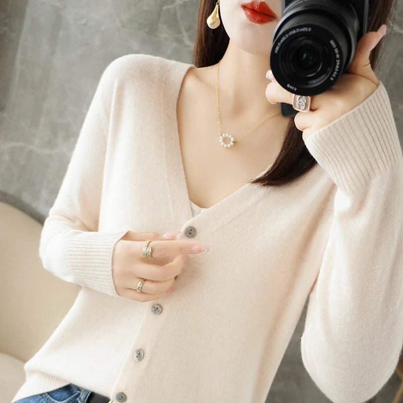 V-Neck Women Loose Sweater Cardigan