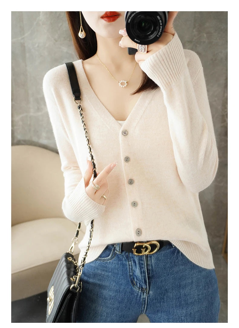 V-Neck Women Loose Sweater Cardigan
