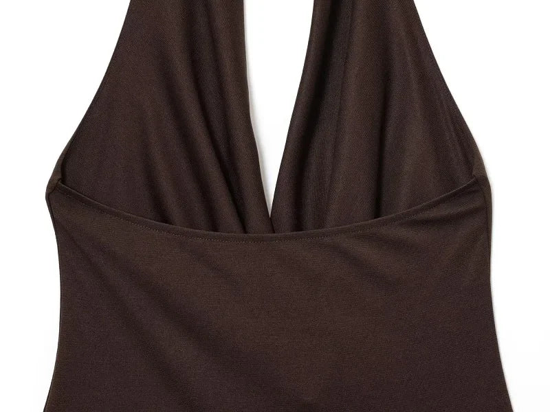 Sexy Bodysuit With Ring Halter Neck - Ruched Backless Bodysuits One Pieces
